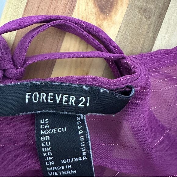 Forever 21 purple, sheer, long sleeve top with a tie on the back size S - Picture 5 of 5